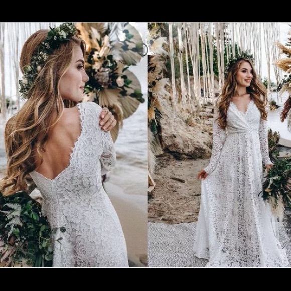 Ellie Elegance White Eyelash Lace Gown, Lace Long Sleeve Special Occasion Maxi - Picture 5 of 7